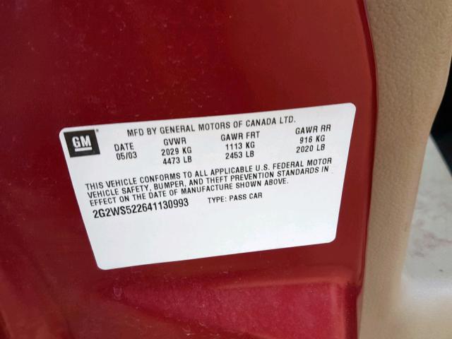 2G2WS522641130993 - 2004 PONTIAC GRAND PRIX BURGUNDY photo 10