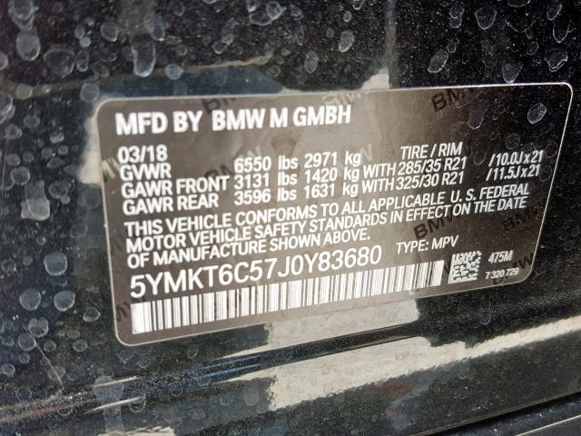 5YMKT6C57J0Y83680 - 2018 BMW X5 M BLACK photo 10