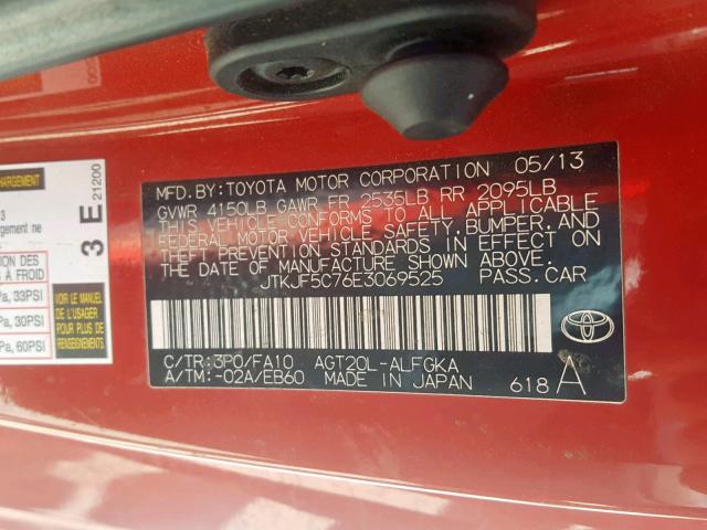 JTKJF5C76E3069525 - 2014 TOYOTA SCION TC 红色 照片 10