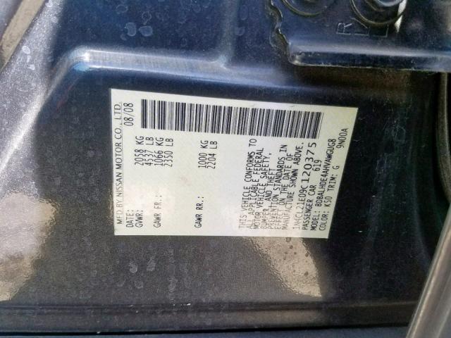 1N4CL21E09C120375 - 2009 NISSAN ALTIMA HYB GRAY photo 10