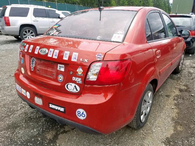 KNADH4A38A6650636 - 2010 KIA RIO LX RED photo 4