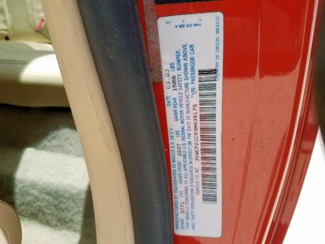 3VWCP21C93M439175 - 2003 VOLKSWAGEN NEW BEETLE Narıncı foto 10