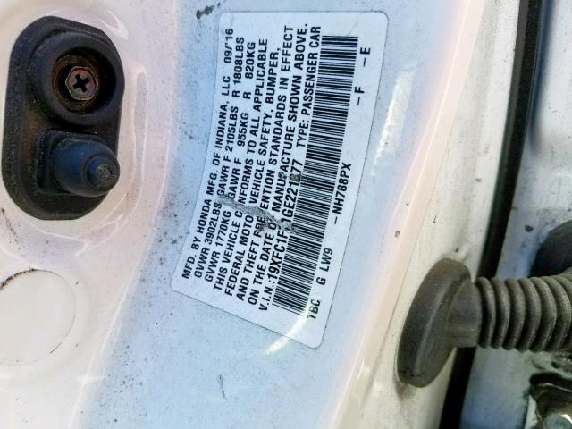 19XFC1F71GE221877 - 2016 HONDA CIVIC EXL 白色 照片 10