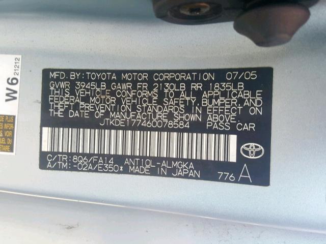 JTKDE177460078584 - 2006 TOYOTA SCION TC ტალღისფერი ფოტო 10