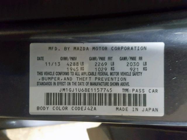 JM1GJ1U68E1157745 - 2014 MAZDA 6 SPORT GRAY photo 10