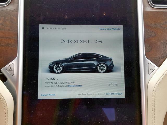 5YJSA1E10HF221673 - 2017 TESLA MODEL S CHARCOAL photo 8