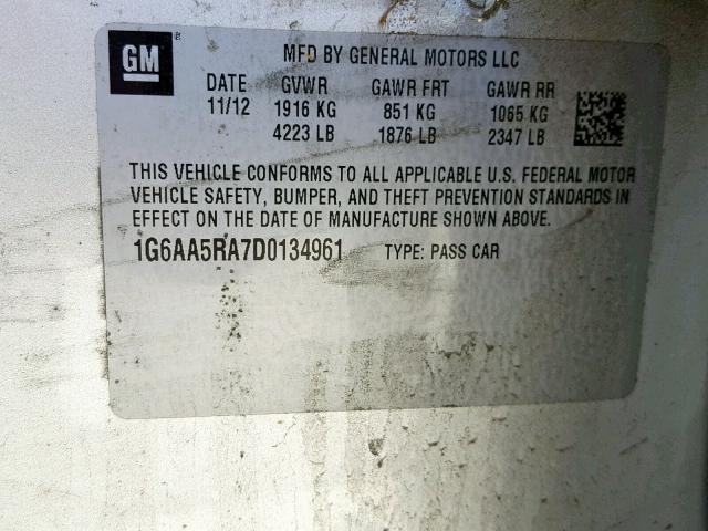 1G6AA5RA7D0134961 - 2013 CADILLAC ATS SILVER photo 10