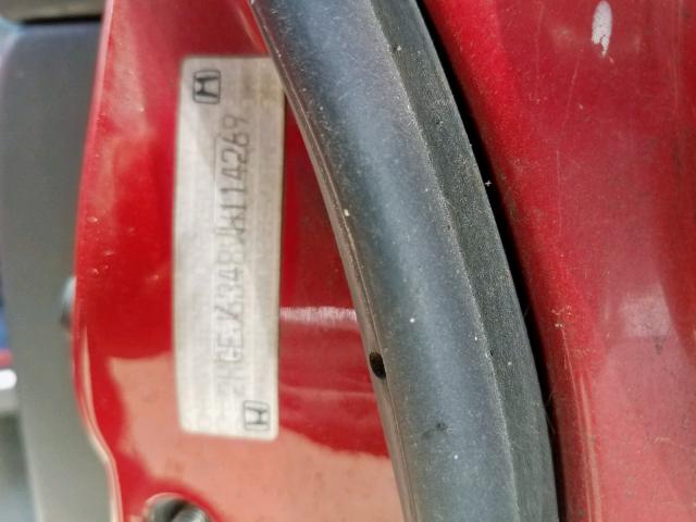 2HGEJ6348VH114269 - 1997 HONDA CIVIC DX RED photo 10