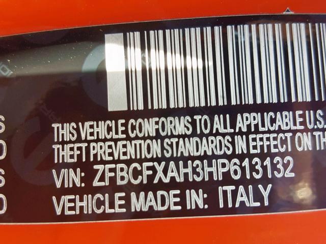 ZFBCFXAH3HP613132 - 2017 FIAT 500X POP ORANGE photo 10