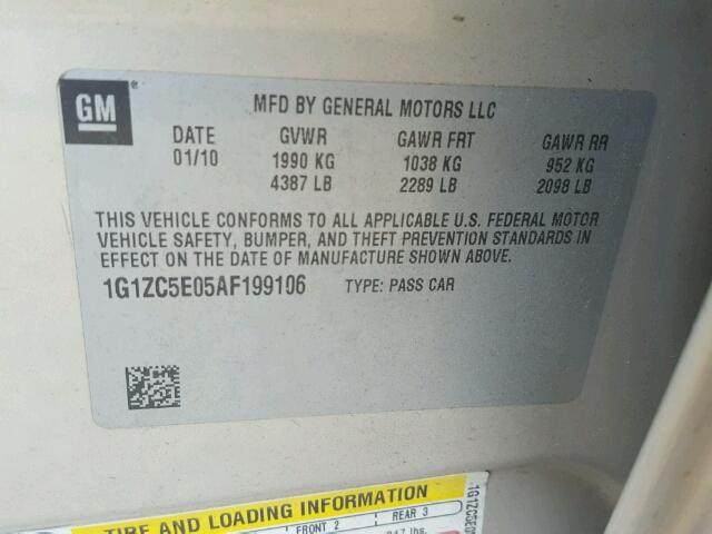 1G1ZC5E05AF199106 - 2010 CHEVROLET MALIBU 1LT TAN photo 10