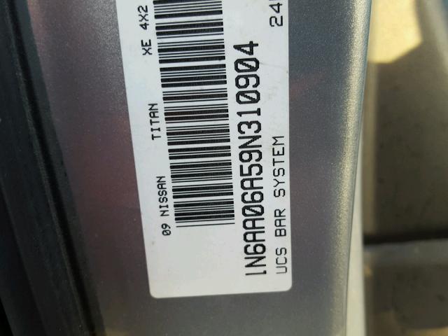 1N6AA06A59N310904 - 2009 NISSAN TITAN XE SILVER photo 10