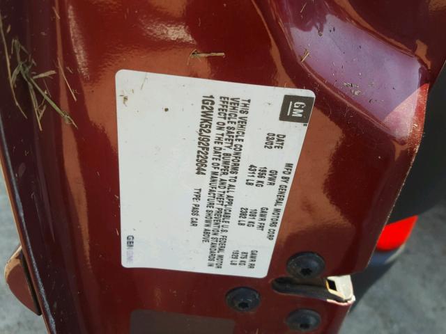 1G2WK52J92F229644 - 2002 PONTIAC GRAND PRIX BURGUNDY photo 10