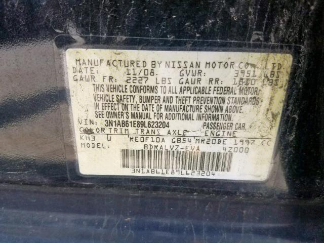 3N1AB61E89L623204 - 2009 NISSAN SENTRA 2.0 BLACK photo 10