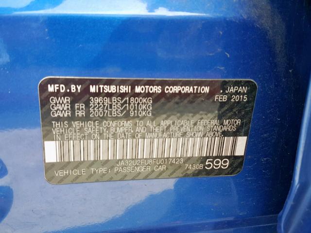 JA32U2FU8FU017423 - 2015 MITSUBISHI LANCER ES BLUE photo 10