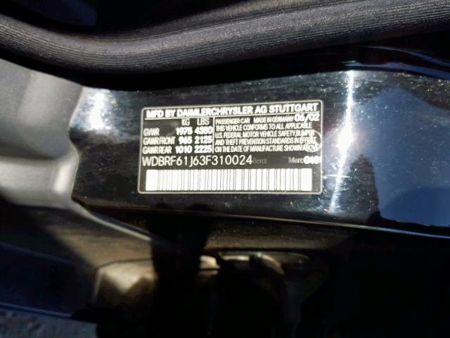 WDBRF61J63F310024 - 2003 MERCEDES-BENZ C 240 BLACK photo 10