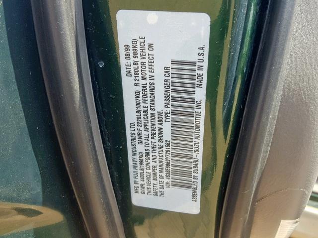 4S3BE6869Y7201582 - 2000 SUBARU LEGACY OUT GREEN photo 10