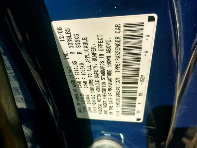 1HGCS128X9A011371 - 2009 HONDA ACCORD EXL BLUE photo 10