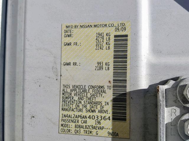 1N4AL2AP6AN403364 - 2010 NISSAN ALTIMA BAS Ağ foto 10