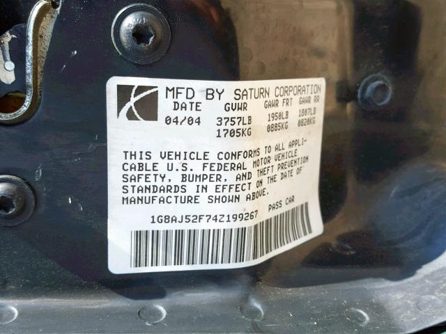 1G8AJ52F74Z199267 - 2004 SATURN ION LEVEL GREEN photo 10