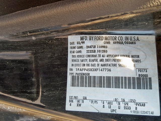 1FAFP45X3XF147736 - 1999 FORD MUSTANG GT BLACK photo 10