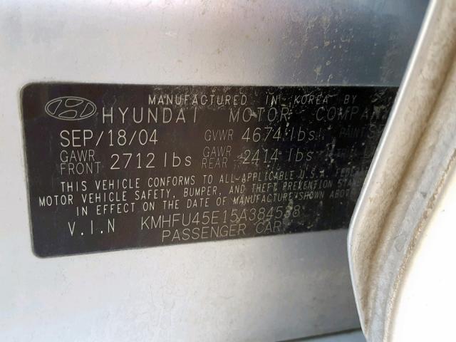 KMHFU45E15A384538 - 2005 HYUNDAI XG 350 SILVER photo 10