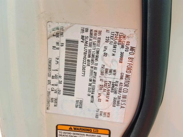 5LMEU78H03ZJ30771 - 2003 LINCOLN AVIATOR Bej foto 10