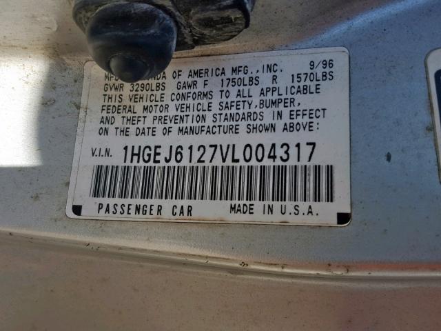 1HGEJ6127VL004317 - 1997 HONDA CIVIC DX SILVER photo 10