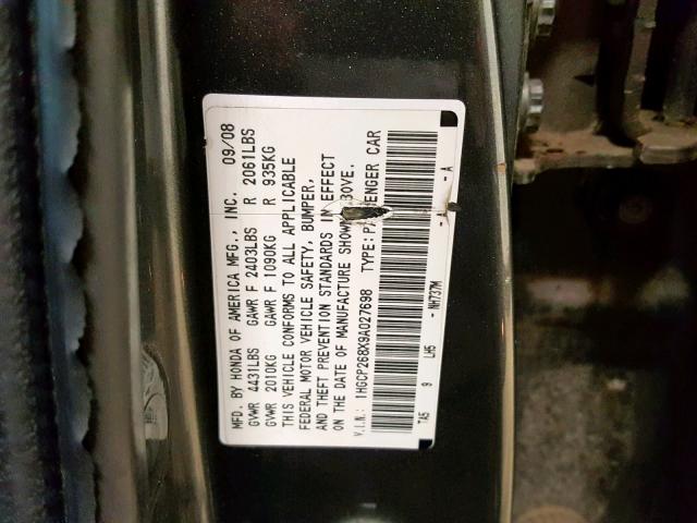 1HGCP268X9A027698 - 2009 HONDA ACCORD EXL GRAY photo 10