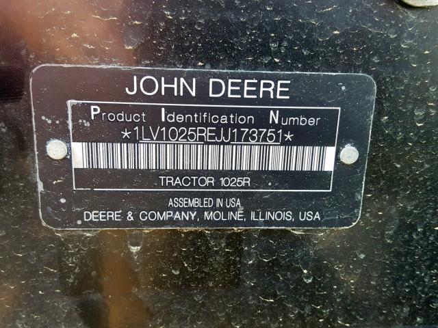 1LV1025REJJ173751 - 2018 JOHN DEERE MOWER GREEN photo 10