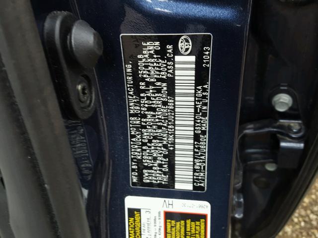 4T1BK1EB1JU278687 - 2018 TOYOTA AVALON XLE BLUE photo 10