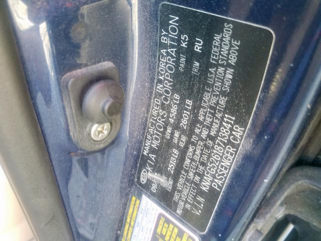 KNAFG526187138411 - 2008 KIA RONDO LX BLUE photo 10