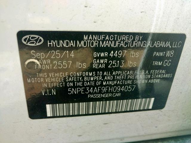 5NPE34AF9FH094057 - 2015 HYUNDAI SONATA SPO WHITE photo 10