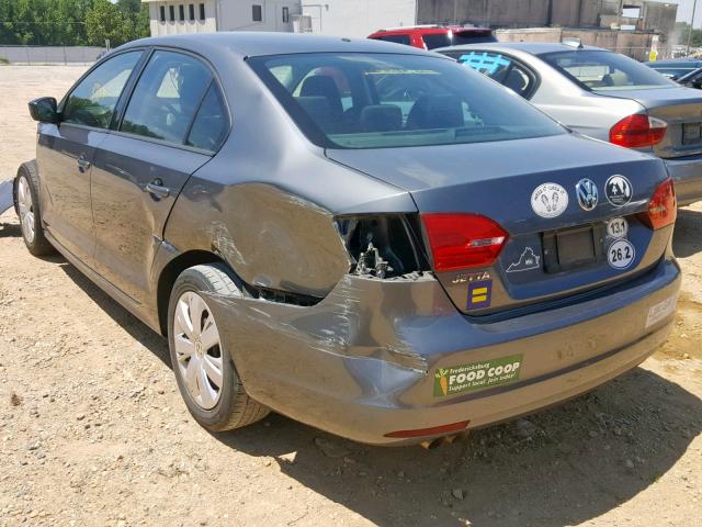 3VW2K7AJ9CM401841 - 2012 VOLKSWAGEN JETTA BASE GRAY photo 3
