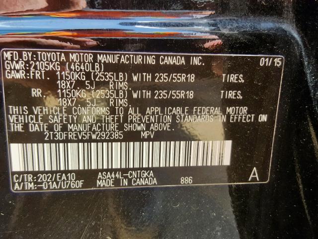 2T3DFREV5FW292385 - 2015 TOYOTA RAV4 LIMIT BLACK photo 10