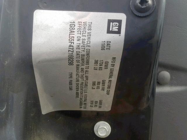 1G8AL55F47Z166298 - 2007 SATURN ION LEVEL SILVER photo 10