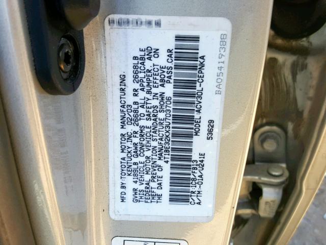 4T1BE32KX3U703706 - 2003 TOYOTA CAMRY LE SILVER photo 10