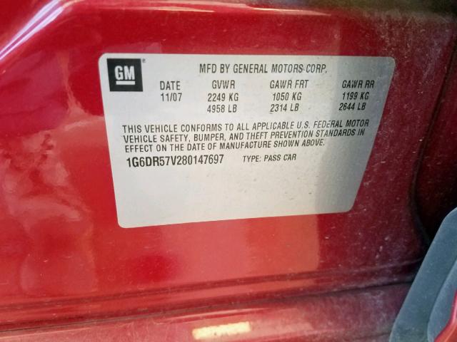 1G6DR57V280147697 - 2008 CADILLAC CTS HI FEA RED photo 10