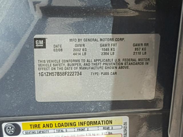 1G1ZH57B58F222734 - 2008 CHEVROLET MALIBU 1LT 石墨色 照片 10