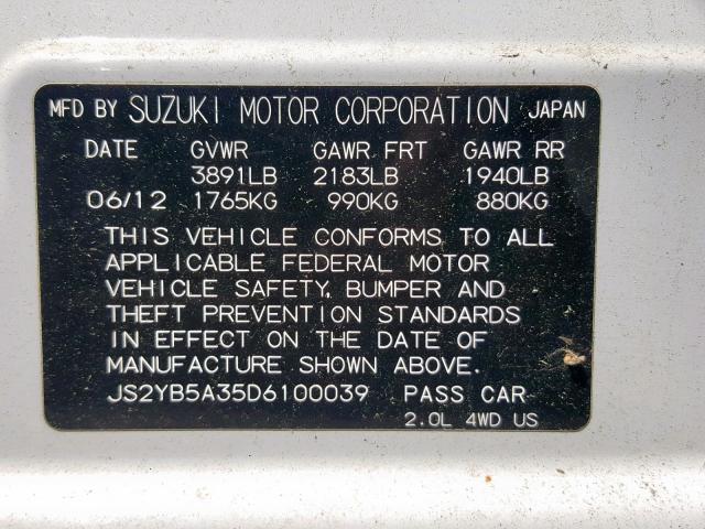 JS2YB5A35D6100039 - 2013 SUZUKI SX4 WHITE photo 10