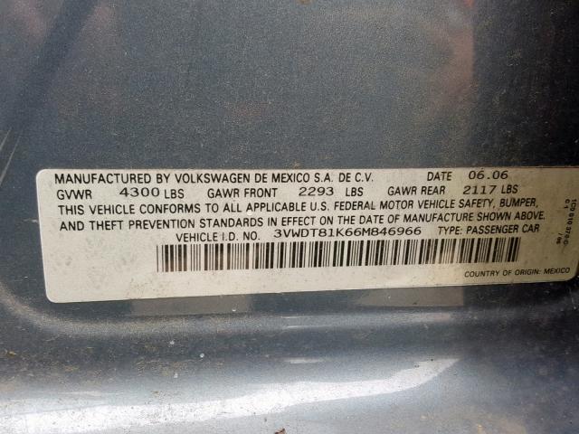 3VWDT81K66M846966 - 2006 VOLKSWAGEN JETTA TDI TURQUOISE photo 10