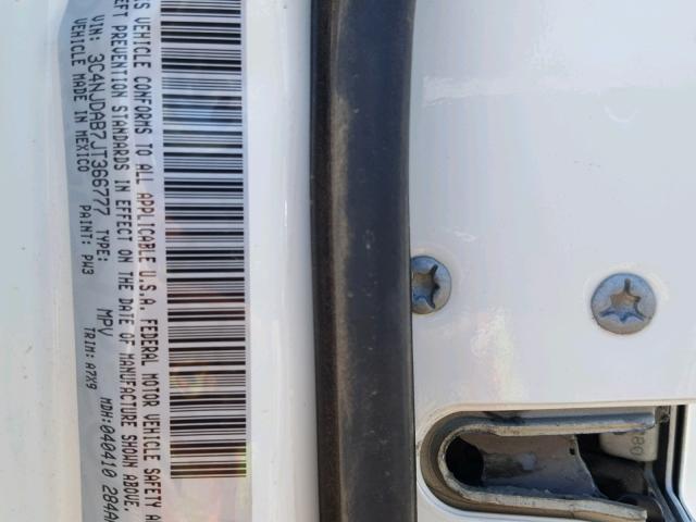 3C4NJDAB7JT366777 - 2018 JEEP COMPASS SP თეთრი ფოტო 10