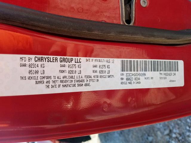 2C3CDXHGXDH502094 - 2013 DODGE CHARGER SX RED photo 10