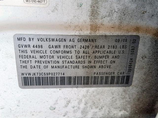 WVWJK73C59P027714 - 2009 VOLKSWAGEN PASSAT TUR WHITE photo 10