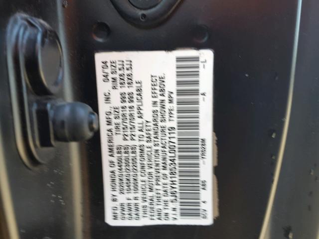 5J6YH18534L007119 - 2004 HONDA ELEMENT EX BLACK photo 10