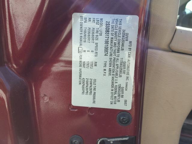 2S3DB317186106874 - 2008 SUZUKI XL7 LUXURY BURGUNDY photo 10