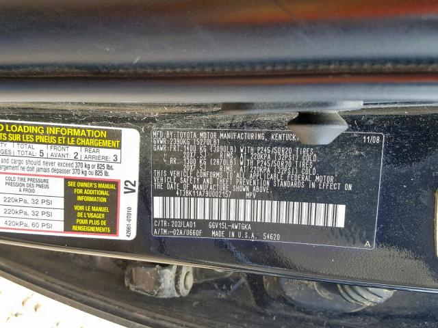 4T3BK11A79U002157 - 2009 TOYOTA VENZA BLACK photo 10