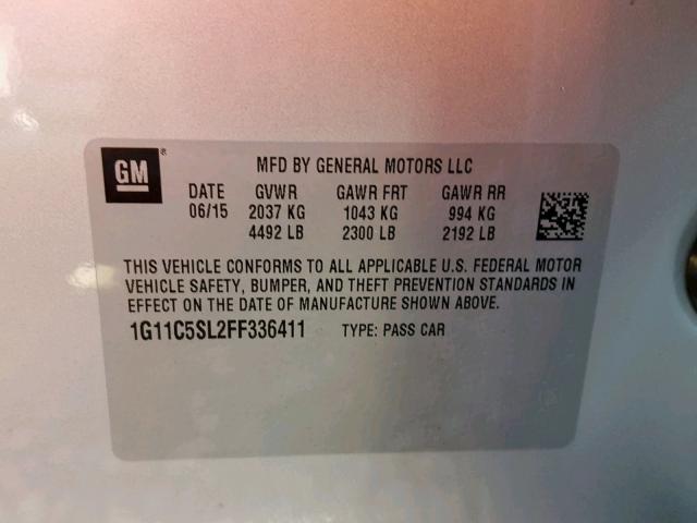 1G11C5SL2FF336411 - 2015 CHEVROLET MALIBU 1LT SILVER photo 10