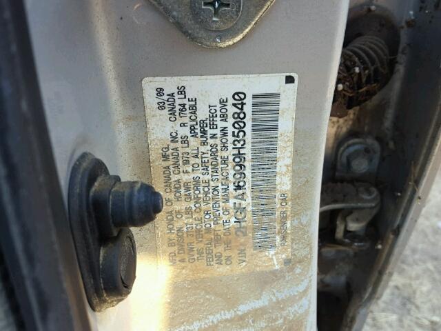 2HGFA16999H350840 - 2009 HONDA CIVIC EXL SILVER photo 10