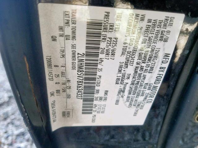 2LNHM85V78X634327 - 2008 LINCOLN TOWN CAR S BLACK photo 10