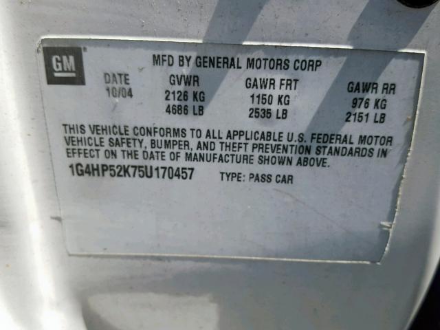 1G4HP54K31U278064 - 2001 BUICK LESABRE CU WHITE photo 10